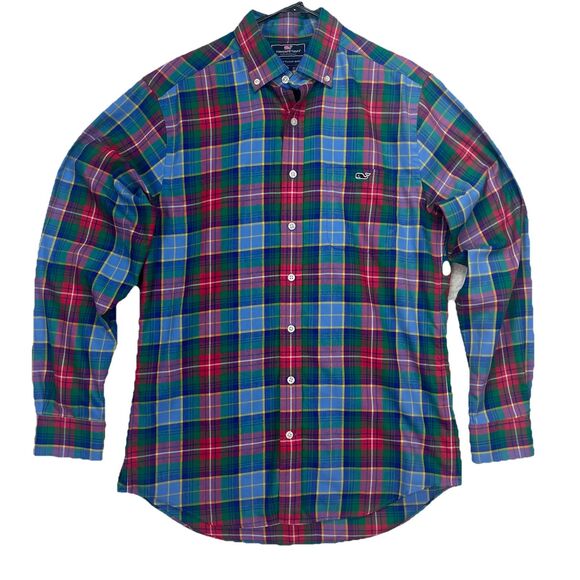 Vineyard Vines Performance Slim Fit Tucker Button Up Shirt‎ Med  Red Green Plaid - Picture 1 of 7